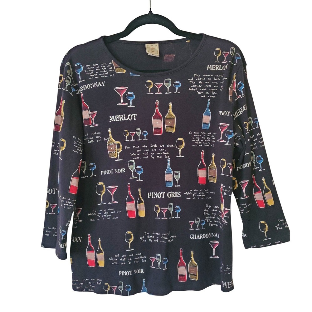 Jess & Jane Wine Collection Top 3/4 Sleeve Cotton Rhinestone Merlot Medium USA